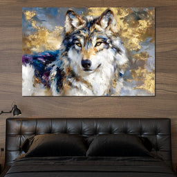 Golden Storm Wolf Portrait - NicheCanvas