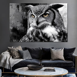 Noir Owl Golden Eyes Portrait - NicheCanvas