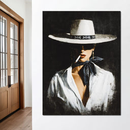 Noir Cowgirl Smoking Portrait - NicheCanvas