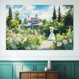 Sunlit Garden By Victorian House - NicheCanvas