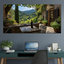Sunlit Tuscan Vineyard Terrace - NicheCanvas