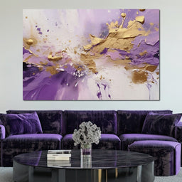 Golden Lavender Abstract Splash - NicheCanvas