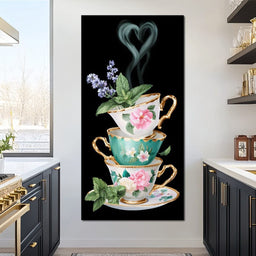 Golden Teacups Botanical Romance - NicheCanvas