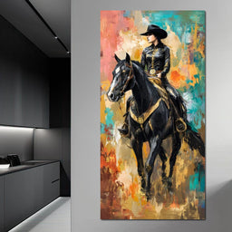 Gallant Cowgirl Riding Midnight - NicheCanvas