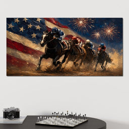 Thundering Hooves Under Patriotic Skies - NicheCanvas