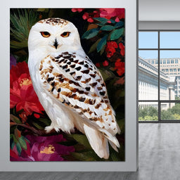 Snowy Owl Garden Blooming - NicheCanvas
