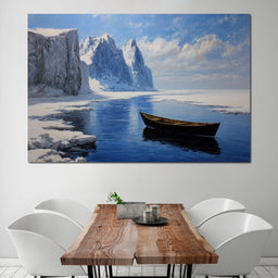 Silent Boat on Frozen Fjord - NicheCanvas