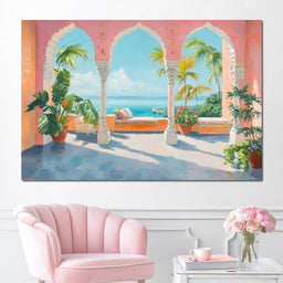 Sunlit Terrace Paradise View - NicheCanvas