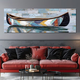 Patchwork Canoe Reflections - NicheCanvas