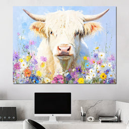 Highland Cattle Wildflowers - NicheCanvas