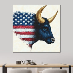 Patriotic Majestic Bull Symbol - NicheCanvas