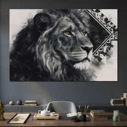 Monochrome Lion Golden Eyes - NicheCanvas