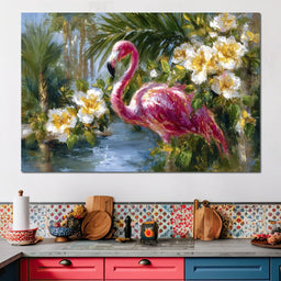 Tropical Flamingo Oasis Glow - Neal Hackett - NicheCanvas