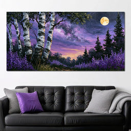 Silver Birch Under A Violet Galaxy - NicheCanvas