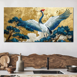 Majestic Crane Over Golden Waters - NicheCanvas