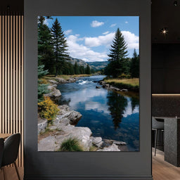 Mountain River Pines Reflection - NicheCanvas