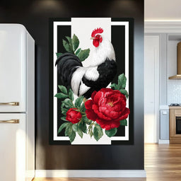 Rooster With Peony Garden - NicheCanvas