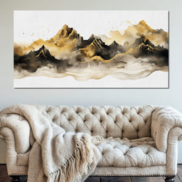 Golden Misty Peaks Panorama - NicheCanvas