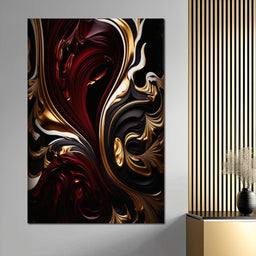 The Marble-Lux Collection: Dark Red & Vibrant Gold 06 - NicheCanvas