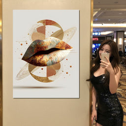 Golden Orbit Abstract Lips - NicheCanvas