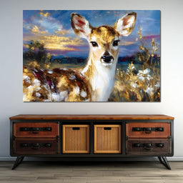 Golden Fawn Sunset Meadow - Neal Hackett - NicheCanvas