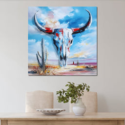Desert Longhorn Skull Sunrise - NicheCanvas