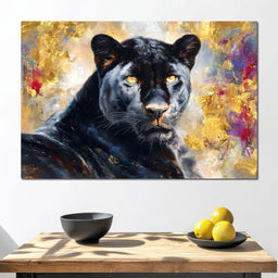 Golden Aura Black Panther Portrait - NicheCanvas