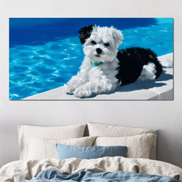 Puppy Relaxation by the Pool - NicheCanvas
