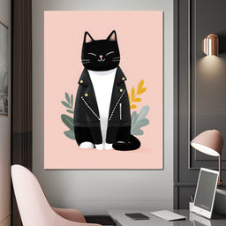 Rebel Feline Chic on Blush - NicheCanvas