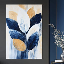 Golden Indigo Leaves - NicheCanvas