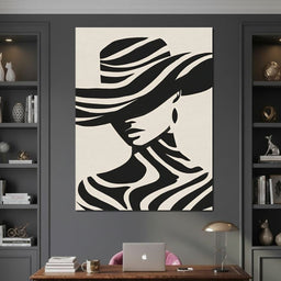 Monochrome Wind Hat Silhouette - NicheCanvas