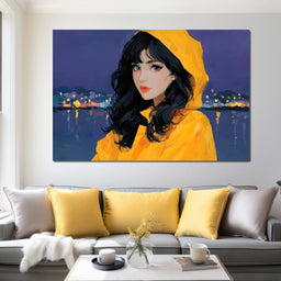 Raincoat Girl Under City Lights - NicheCanvas