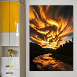 Golden Skies Over River Glow - NicheCanvas