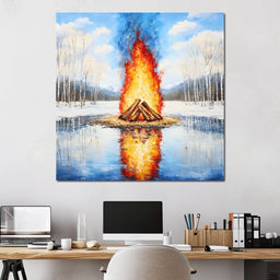Winter Flames Reflecting - NicheCanvas