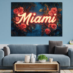 Neon Roses Miami Night Magic - NicheCanvas