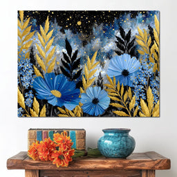 Midnight Blue Cosmos Goldleaf - NicheCanvas