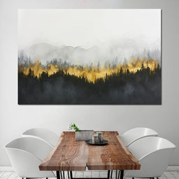 Radiant Mist Over Pine Peaks - NicheCanvas