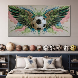 Winged Soccer Ball Watercolor - NicheCanvas