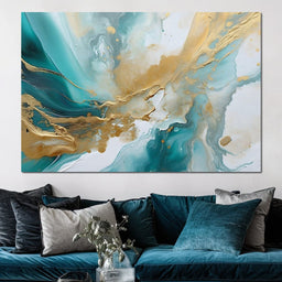 Oceanic Gold Turquoise Abstract - NicheCanvas