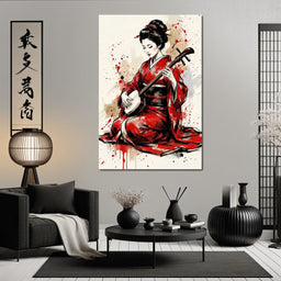 Japanese Woman with Shamisen - NicheCanvas