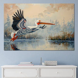 Ethereal Pelican's Graceful Glide - NicheCanvas