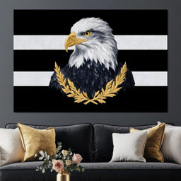 Bold Bald Eagle Stripes Gold Laurel - NicheCanvas