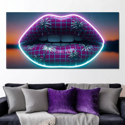 Neon Lips Oasis Reflection - NicheCanvas