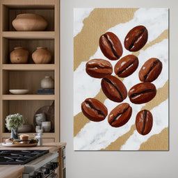 Coffee Beans Gilded Background - NicheCanvas