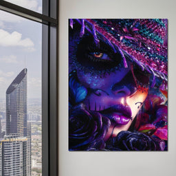 Neon Sugar Skull Rose Beauty - NicheCanvas