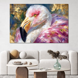 Golden Pink Flamingo Portrait - NicheCanvas
