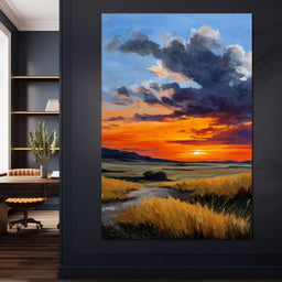 Golden Prairie Sunset Skystorm - NicheCanvas