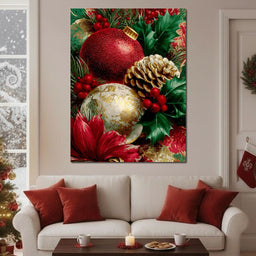 Festive Pine Holly Joyful Noel - NicheCanvas