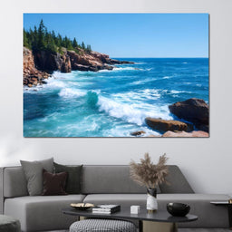 Rocky Coast Breakers Blue Sky - NicheCanvas