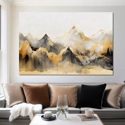 Golden Alpine Mist Watercolor Peaks - NicheCanvas